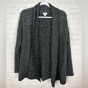 J. Jill WOOL Blend black white Open WIDE SHAWL COLLAR Cardigan sweater sz M GUC‎